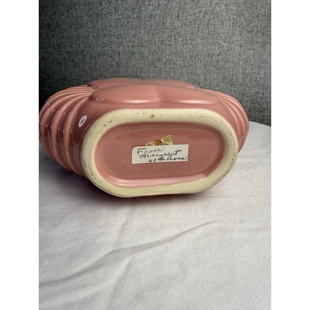 80s Art Deco Revival‎ Coral Dusty Rose Pink Vase Double Hearts 6.5in x 7in